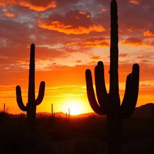 Saguaro cactus at golden sunset