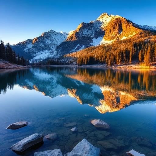 Mountain lake with clear reflections